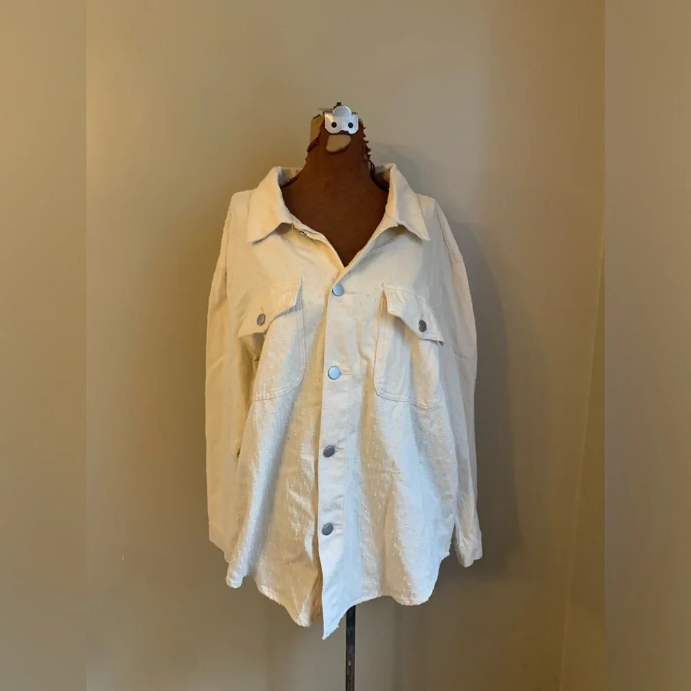 Hayden Los Angeles cream textured shirt jacket shacket boho coastal grandma M